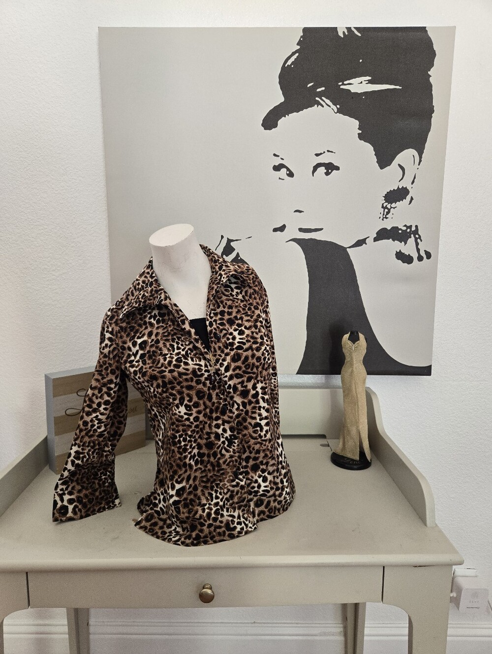 NWT Rebecca Malone Petite Leopard Print Button-Up Shirt - Brown/Black